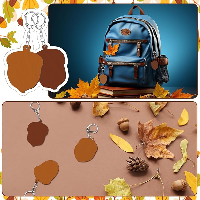 RattanView 24 Pcs Acorn Craft Color Your Own Keychains DIY Craft Wooden Blank - Image 5