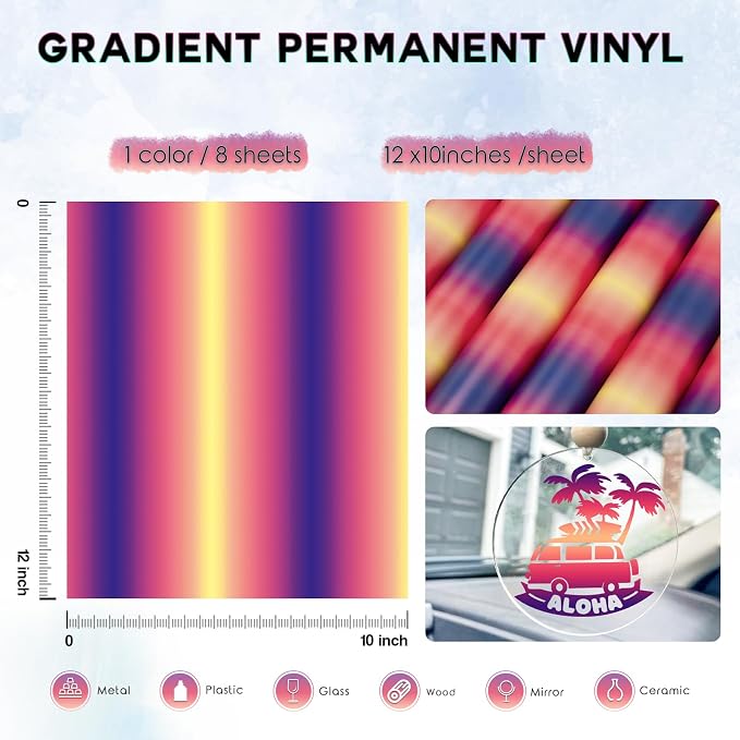 Tintnut Gradient Permanent Vinyl 8 Pcs12x10in Purple Orange Adhesive Vinyl | - Image 2