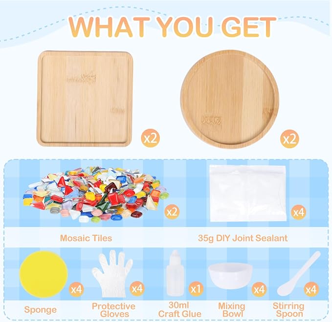 4Set DIY Glass Mosaic Tiles for Crafts, Mixed Color Mosaic Kit - Image 3