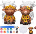Hollowfly 2 Pack Ready to Paint Your Own Sunflower Highland Cow Statue Spring by Hollowfly