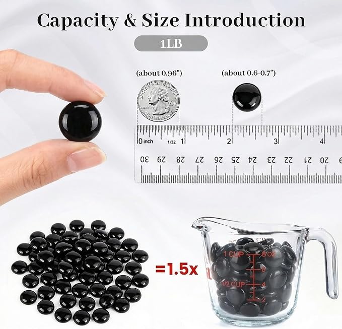 FUTUREPLUSX 1LB Black Flat Glass Marbles, Glass Pebbles Vase Filler, Dark Beads - Image 2