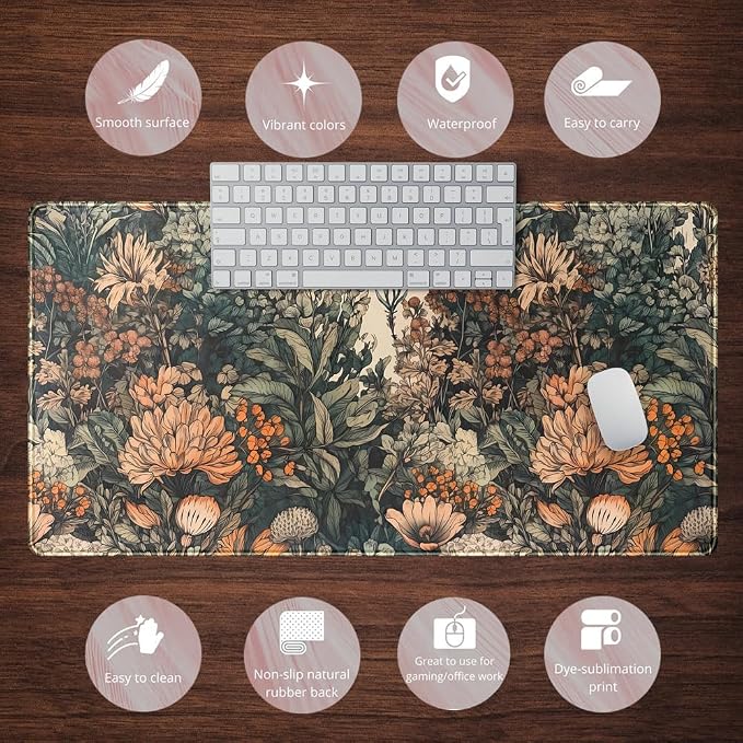 Boho Aesthetic Desk Mat Wildflowers Large Mouse Pad Gaming Pad, XXL Keyboard - Image 6