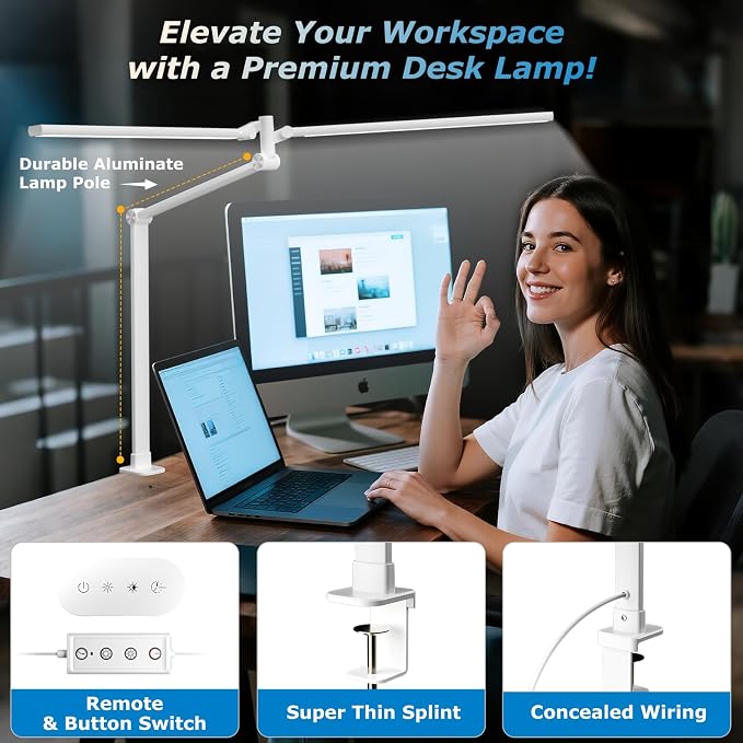 Airlonv LED Desk Lamp, Double Swing Arm Wide Lighting Area Desk Lamps - Image 4