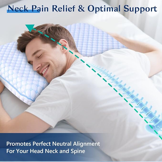 Thin Pillow for Sleeping, Cooling Gel Flat Pillow for Stomach and Back Sleepers - Image 3