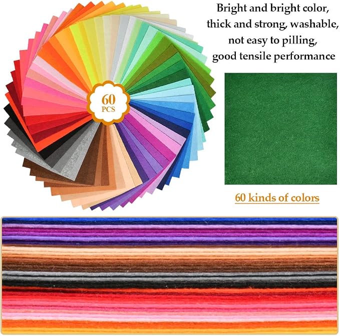 BUYGOO 60Pcs Stiff Felt Fabric Sheets, 12 x 12 inches Assorted Felt Sheets - Image 3