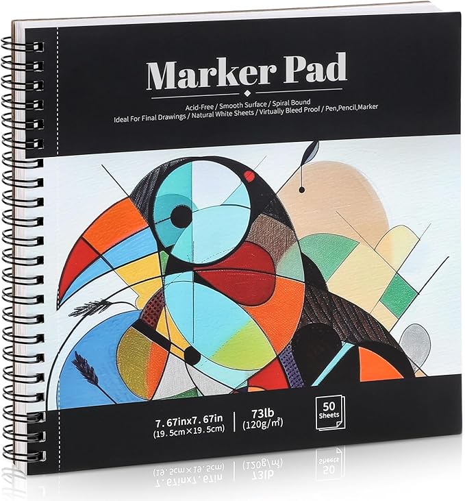 50 Sheets Marker Paper Pad, 7.6×7.6 Inch Bleedproof Art Sketch Pad, 73lb/120gsm by Prudiut