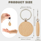 AUEAR, Blank Wooden Key Chain Wood Keychain Key Ring Key Tags Personalized EDC - Image 2