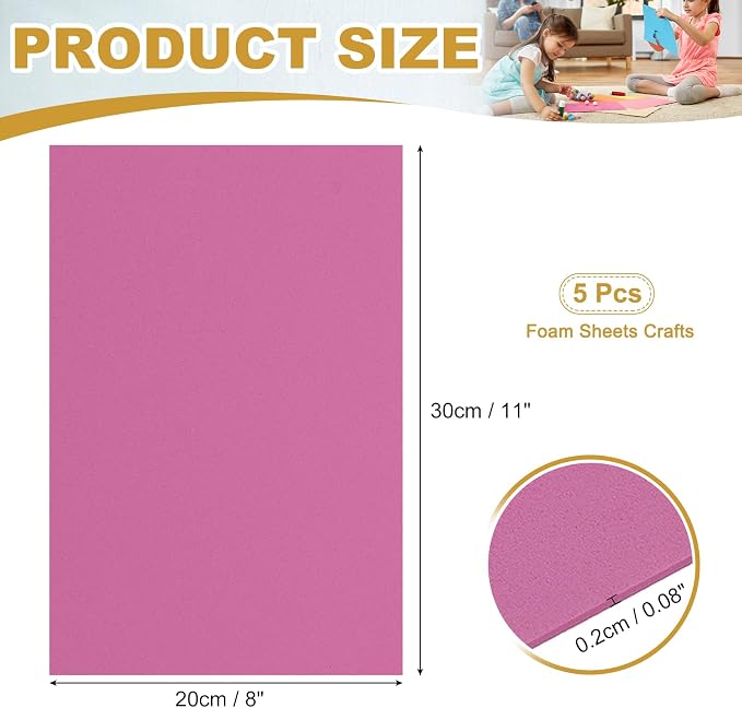uxcell 5 Pcs Rose Red EVA A4 Foam Sheets Crafts, 12 x 8 Inch Foam Paper - Image 2