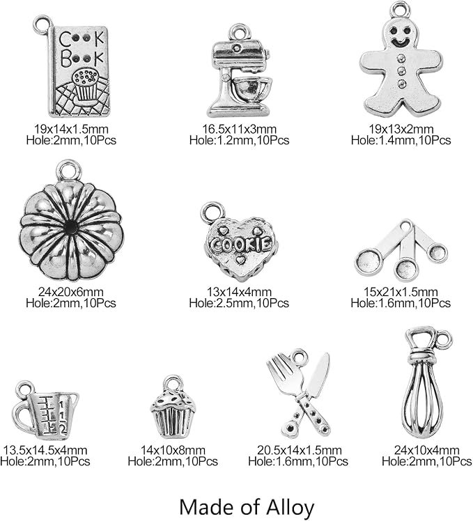 DanLingJewelry 100Pcs 10 Styles Baking Charms Cupcake Bakery Coffee Egg Beater - Image 2