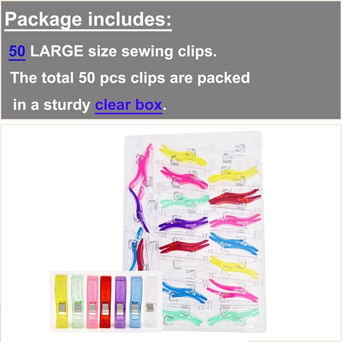 50 PCS Large Sewing Clips, 7 Bright Colors Multipurpose Quilt Clips Craft Tools - Image 2