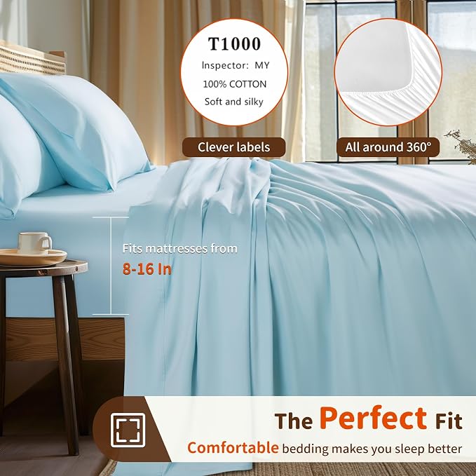 LBRO2M 1000 Thread Count 100% Egyptian Cotton Sheets Set Twin XL, 3 Piece Sets - Image 3