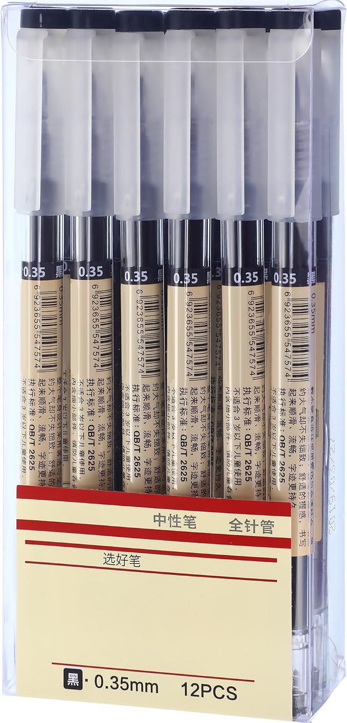 Chinco 12 Pieces 0.35 mm Black Gel Ink Pen Japanese Stationery Extra Fine by Chinco