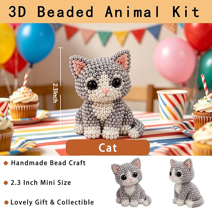 CJNEJGT Kid Friendly 3D Beaded Animal DIY Kit, Stress Relief Leisure DIY Bead - Image 2
