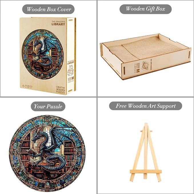 Wooden Puzzles Adults, Dragon Library Puzzle 200 Pieces, Unique Animal Shaped - Image 4