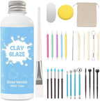 EIGTWEN 100ml Air Dry Clay Glaze and 29pcs Clay Tools Kit, Gloss Varnish | by EIGTWEN