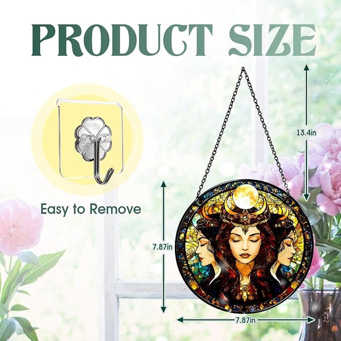 Greatingreat Stained Glass Window Hanging Hecate Triple Moon Goddess, Home Room - Image 3