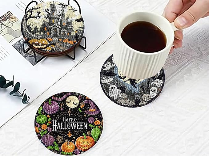 8 PCS Halloween Diamond Art Coasters Kits Diamond Painting Coaster | Diamond - Image 7
