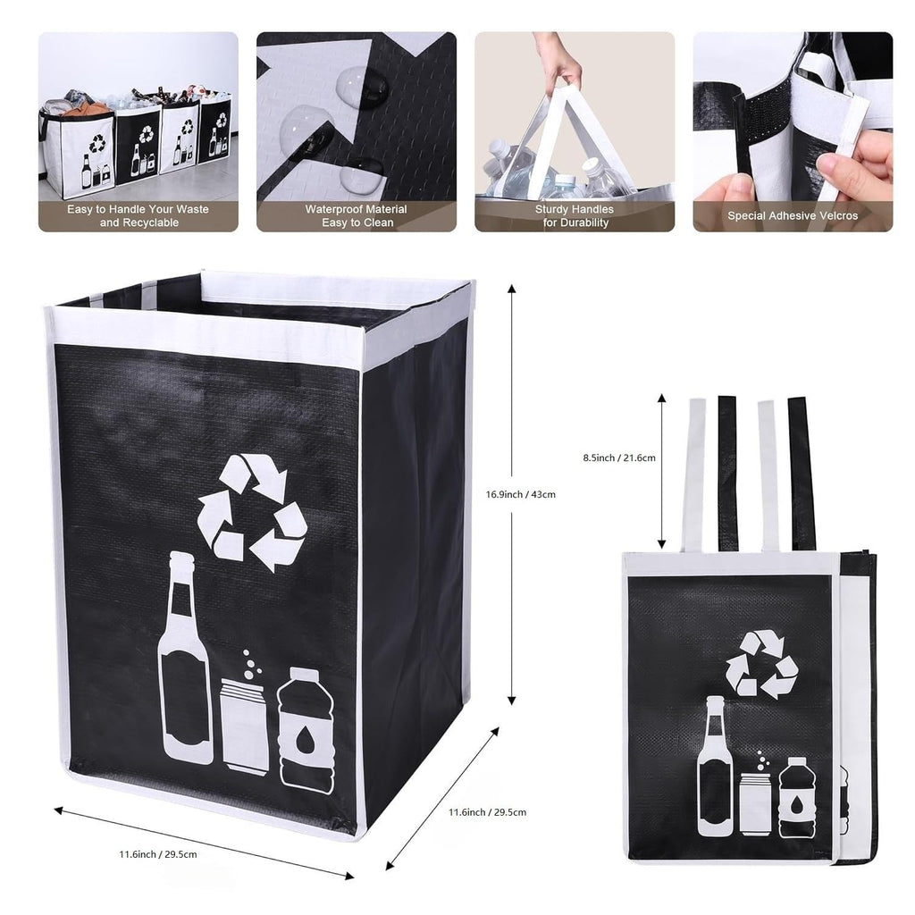 Recycle Waste Bag for Kitchen Home- Indoor Recycling Bins Trash Sorting Organizer, Reusable and Waterproof, 2 Pack