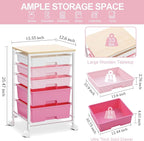 SYKIARIOL Utility Cart with 5 Drawers, Storage Drawer Cart with Wooden Tabletop - Image 3