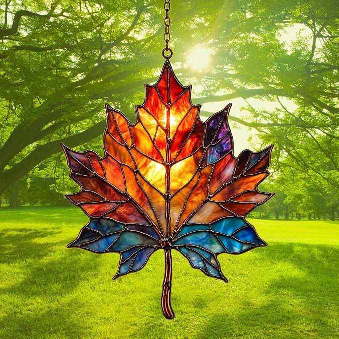Maple Leaf in Autumn Acrylic Suncatcher Stained Glass Effect Window Car Hanging - Image 3
