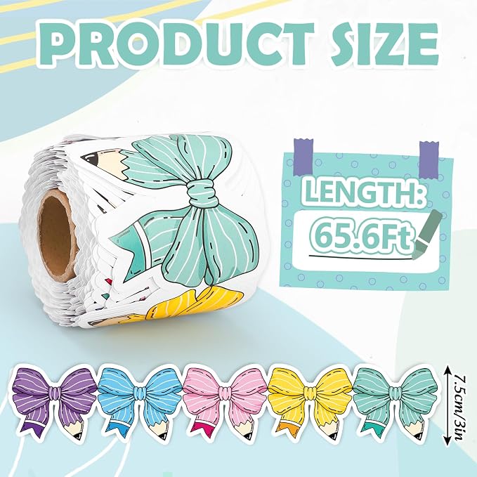 FYSUIMU 65.6 Ft Pencil Bow Bulletin Board Border Pastel Colorful Pencil - Image 2
