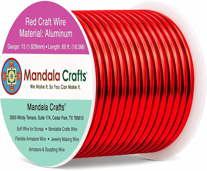Mandala Crafts 13 Gauge Red Anodized Aluminum Craft Wire, 60 FT | Colored by MandalaCrafts
