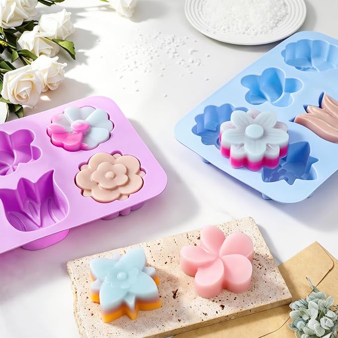SJ Silicone Molds for Crafts, Flower Soap Molds 2 Pack | 6 Floral Designs - Image 4