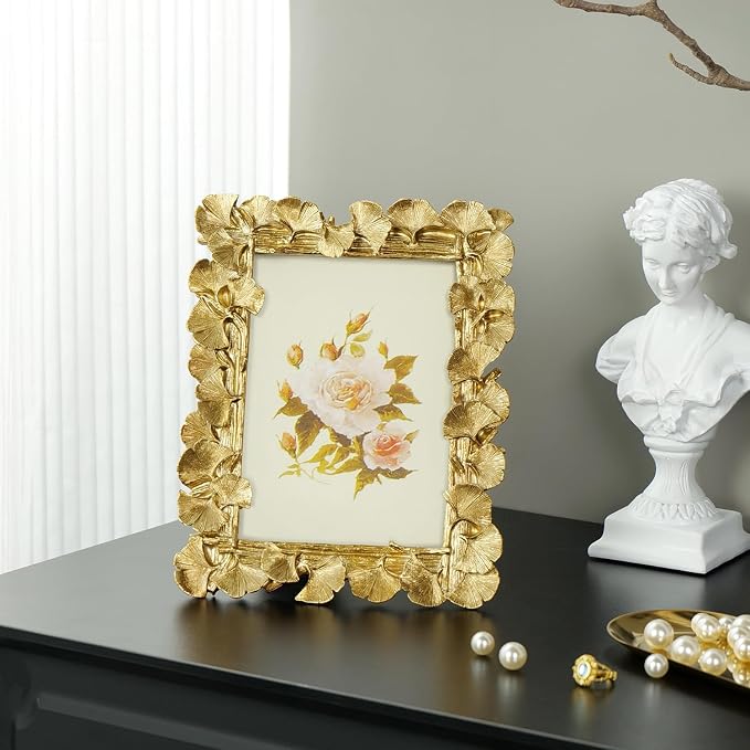 Cuspin 5x7 Picture Frame Gold Picture Frames, Ornate Vintage Ginkgo Leaf - Image 7