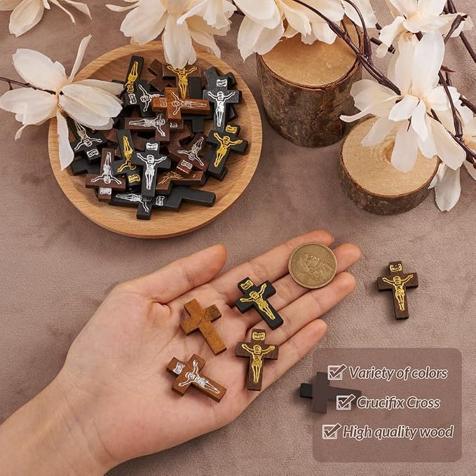 Cheriswelry 100Pcs Crucifix Cross Wood Pendants Crucifix Cross Printed Wooden - Image 4