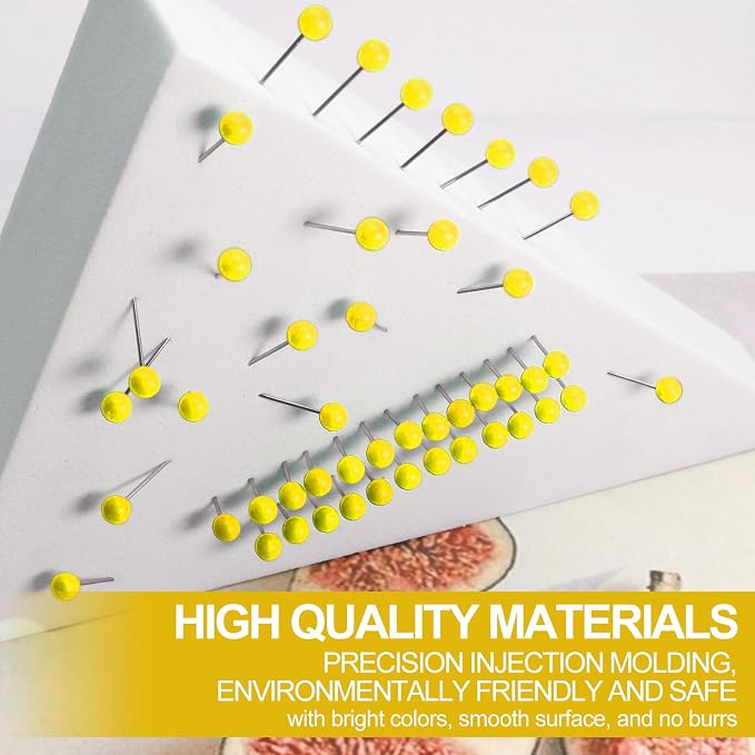 Yellow Map Pins, 1/8 Inch, Round Ball Head | Map Tacks, Push Pins - Image 3