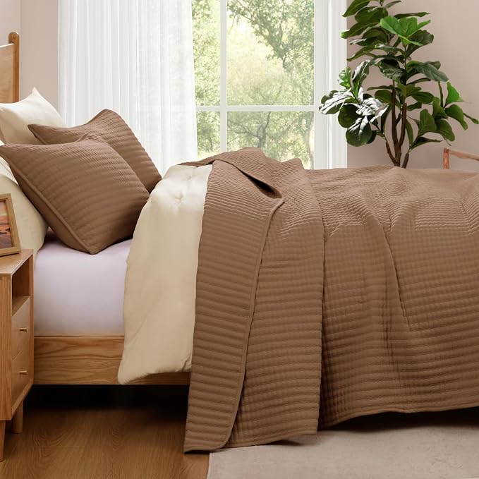 WRENSONGE King Size Quilt-3 Pieces Lightweight Bedspreads Brown King Quilt - Image 5
