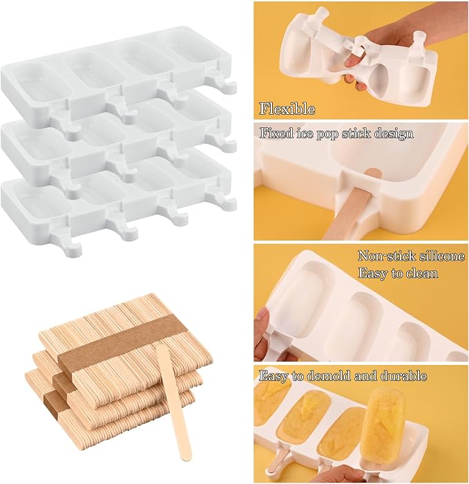 Sakolla Large Silicone Popsicle Molds Set of 3, Oval 4 Cavities Homemade Ice - Image 3