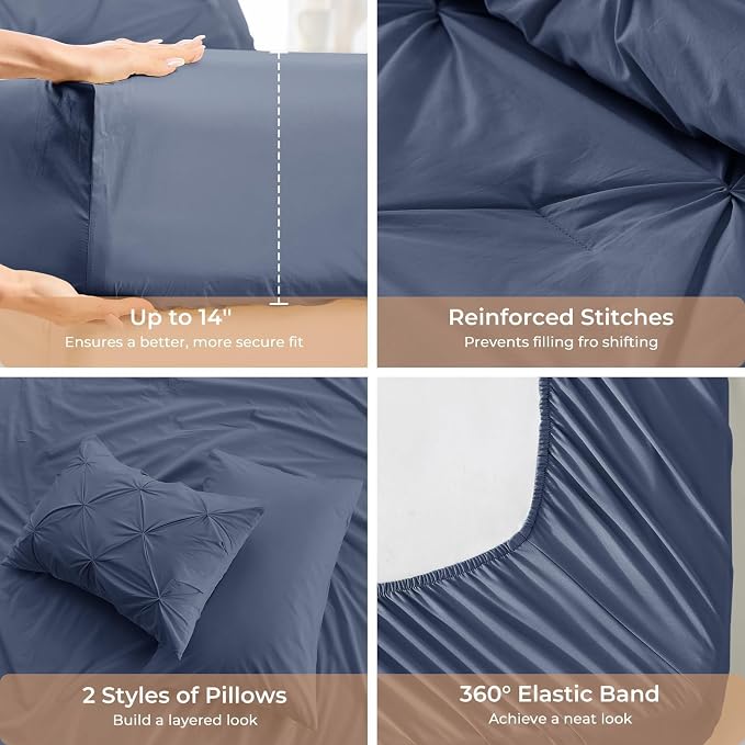 Sasttie Twin XL Comforter Set, 5-Piece Bed in a Bag, Pintuck Bedding Sets - Image 5