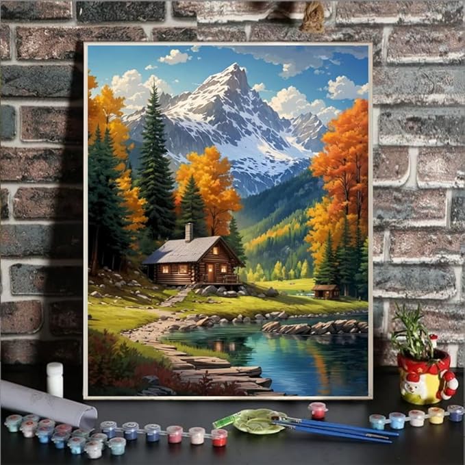 Mountain Paint By Numbers Kit For Adults Beginner Cabin Adult Paint By Number - Image 2