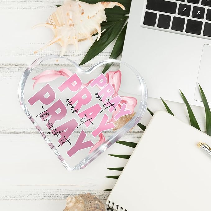 Pink Desk Decor, Bow Acrylic Heart Sign Decor Bathroom Bedroom, Christian Gift - Image 6