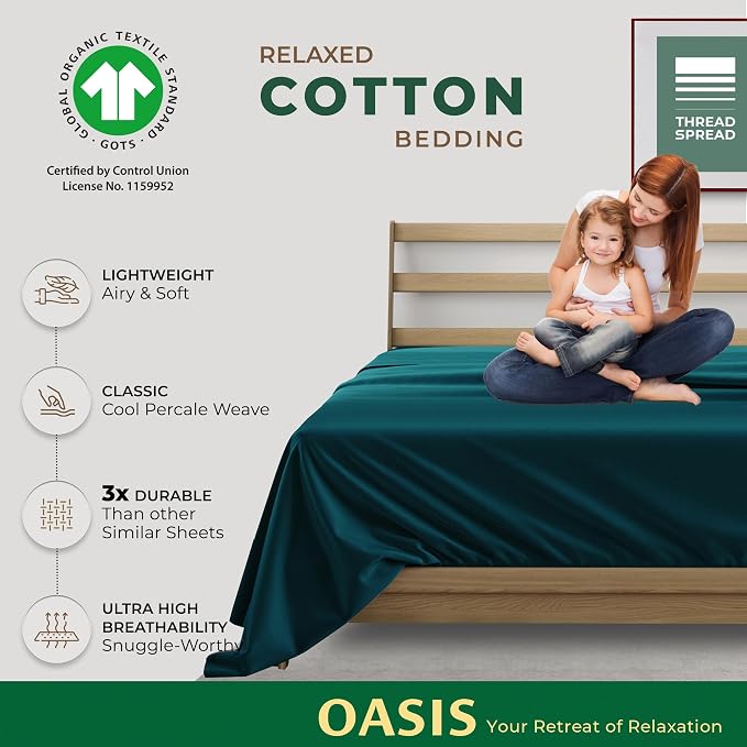 THREAD SPREAD 100% Organic Cotton Percale Flat Sheet Twin XL Size - Image 2