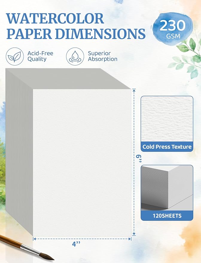 120 Sheets 4x6 Watercolor Paper Bulk, Cold Press Watercolor Paper Cards | 110 - Image 2