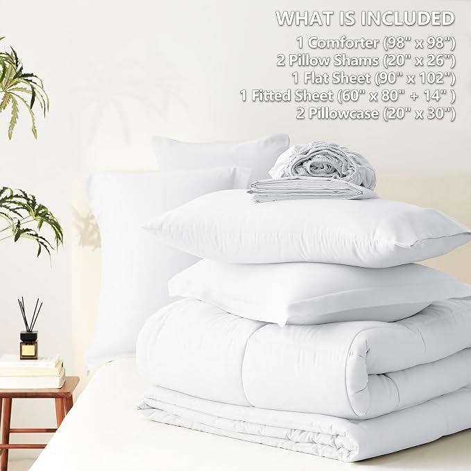 CozyLux Oversized Queen Comforter Sets White, 7 Pieces Bed in a Bag, 98x98 Box - Image 7