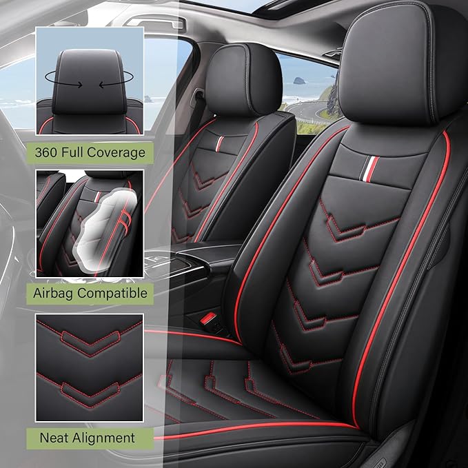 Leather Car Seat Covers Fit for LR Range Rover Sport 2023-2025, 5 Seater Waterproof and Wear-Resistant Seat Cover Interior Accessories(Full Set,Black&Red)