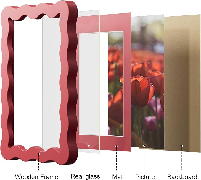 4x6 Picture Frame with Mat for 3.5x5, Wavy Edge Wooden Real Glass Photo Frame - Image 6