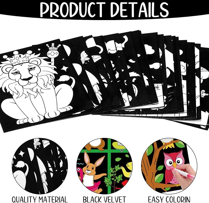 Zhanmai 48 Pcs Cute Animals Velvet Coloring Posters Felt Pages to Color Cute - Image 3