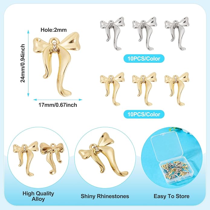 FASHEWELRY Alloy Bowknot Charms Links Golden Bow Tie Connector Charms Metal Bow - Image 2