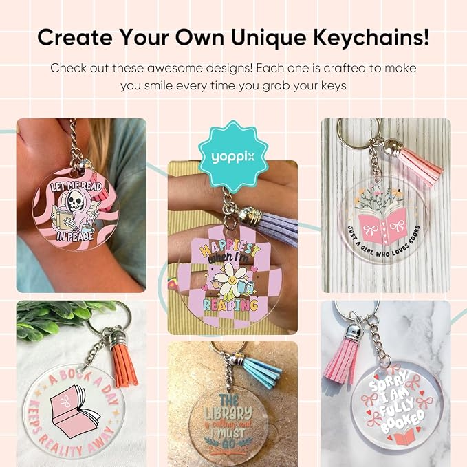 YOPPIX 140 PCS Acrylic Keychain Blank Set, Book Double-Sided UV DTF Stickers - Image 6