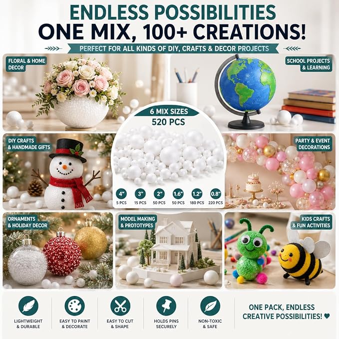 Evershine 520 Pack Craft Foam Ball Assorted - Image 4