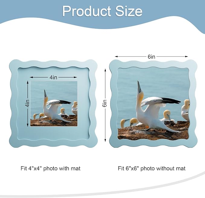 6x6 Picture Frame with Mat for 4x4, Wavy Edge Wooden Real Glass Photo Frame for - Image 3