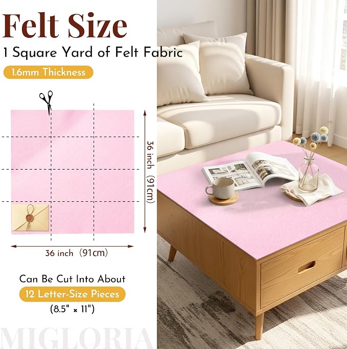 Large Felt Fabric Sheet 36 x 36 Inch, 1.6mm Thick | Soft nonwoven felt - Image 2