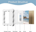 4x4 Picture Frame with Mat for 3x3, Wavy Edge Wooden Real Glass Photo Frame for - Image 5