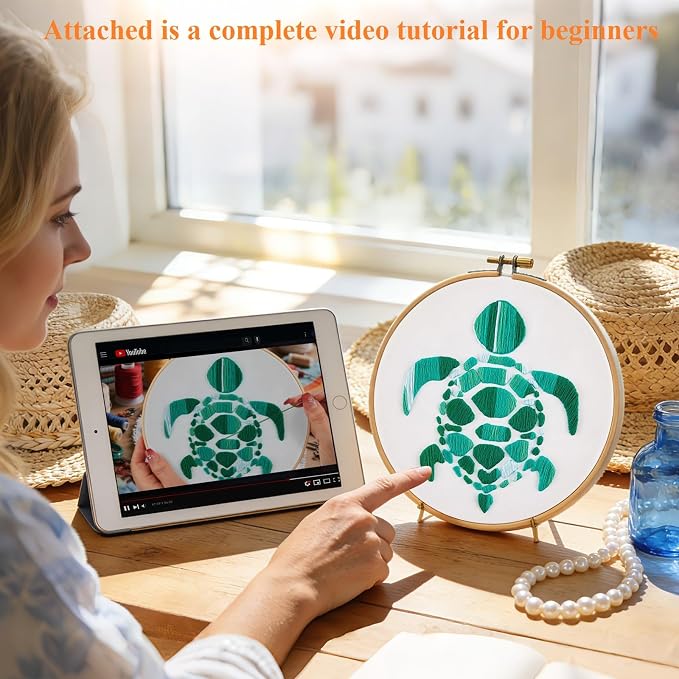Sea Turtle Embroidery Kits for Beginners Adults, Hand DIY Embroidery Starter Kit - Image 3