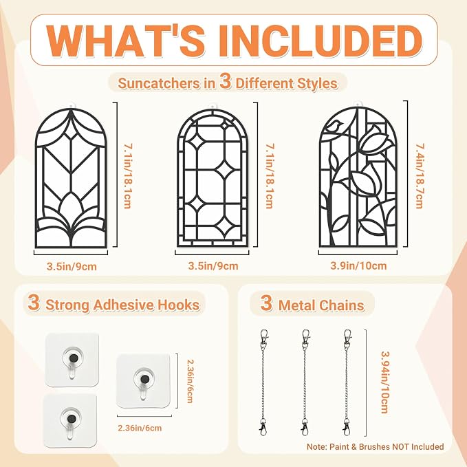 3-Pack DIY Suncatcher Blanks for Adults, Arch Acrylic Stained Glass Window Art - Image 3