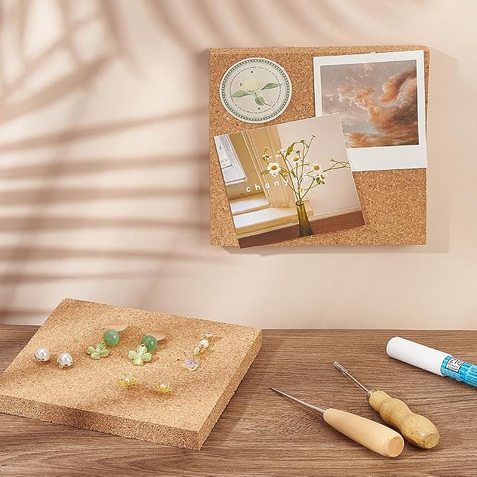 OLYCRAFT 2PCS Square Bulletin Boards 6 x 6 inch Non Self-Adhesive Wood Cork - Image 5